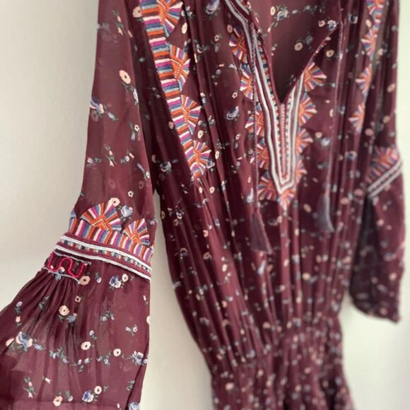 Ulla Johnson Burgundy Gita Floral Silk Mini Dress - Extra Small XS (0) - Picture 5 of 11
